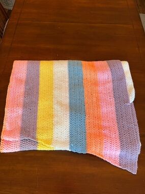 Handmade crochet afghan throw blanket Pastel Striped Soft Rainbow Stripes